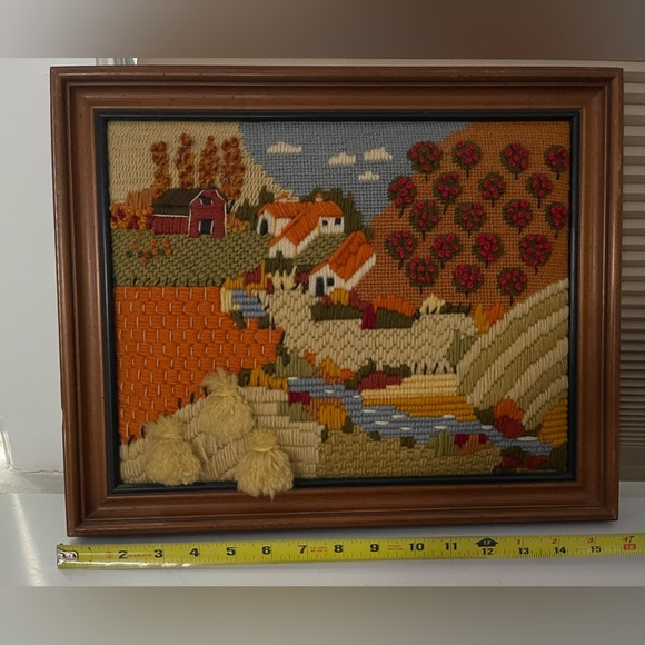 Vintage Wood Frame”Fall Harvest Farmhouse”Scene Needle Work:10 Colors
• Handmade - Picture 4 of 9